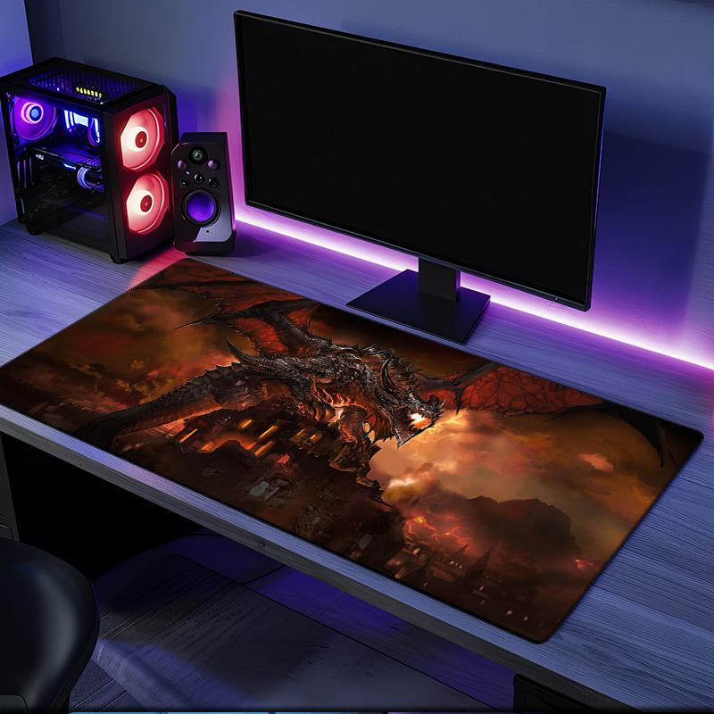 Dragon's Fiery Warcraft game Mouse Pad, Rubber Base, Mouse Pad for Gamers and Office Use, Gaming Desk , Easy To Clean Mat Christmas fan gifts