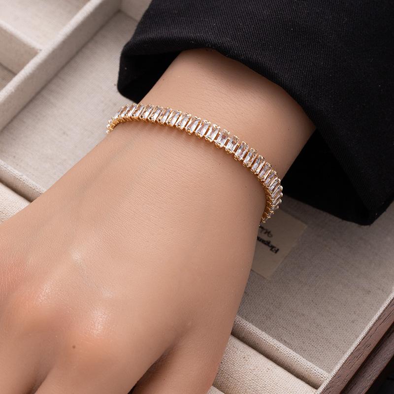 Earrings Color Zircon Bracelet Rectangle Full Diamond Tennis Bracelet E-Commerce Special Hand Jewelry