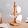Wooden Mug Hanging Display Rack 6 Hooks Tea Cups Drainer Tabletop Drinkware Shelf  Home Decor
