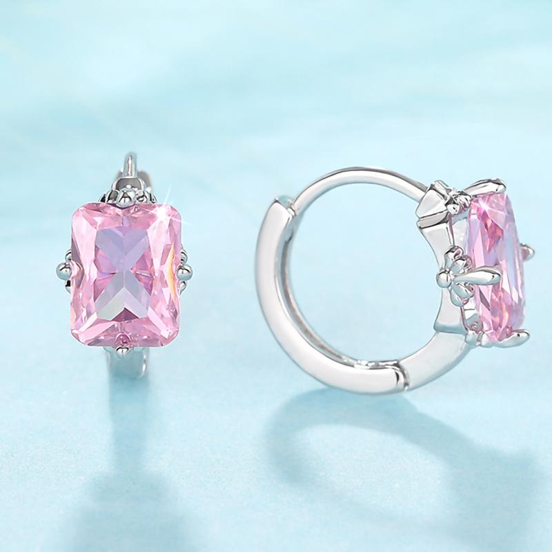 Brincos de diamante rosa, brincos de design geométrico de fada doce, joias para o dia a dia