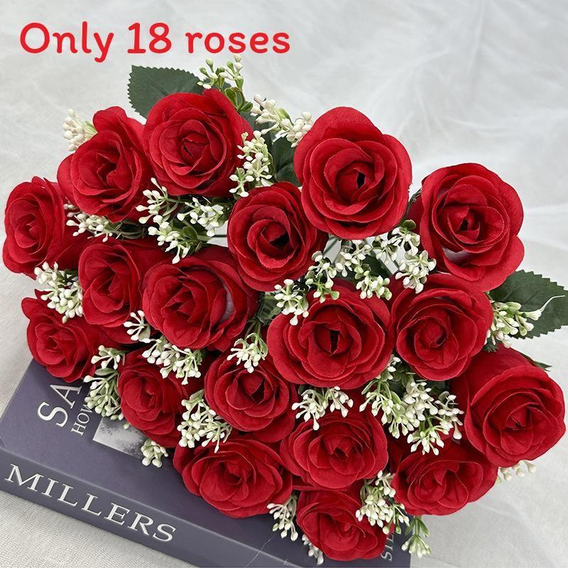 18 Heads Artificial Rose Flower Cluster For Hotel Lobby And Wedding Celebration
