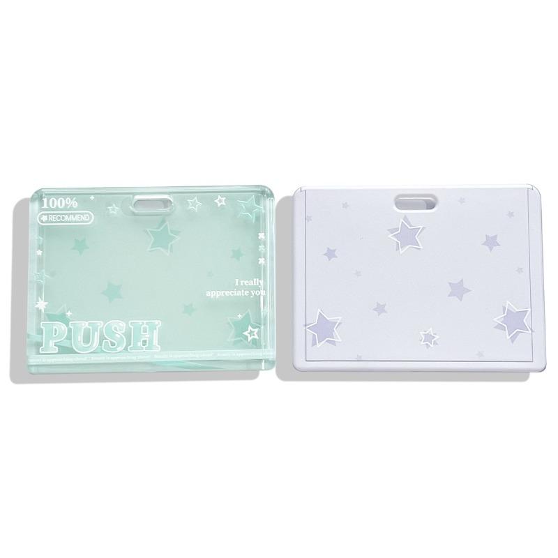 Student Clear Card Case Bus Cards Sleeve Sliding Horizontal Id Card Holder Transparent Employee Work Card Holder with Lanyard