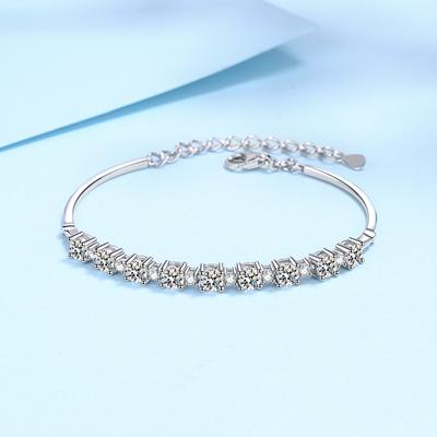 S925 Stříbrná móda Korejský Dongdaemun Příslušenství Internet Celebrity Moissanite Jednořadý simulovaný diamantový náramek s plným diamantem pro ženy