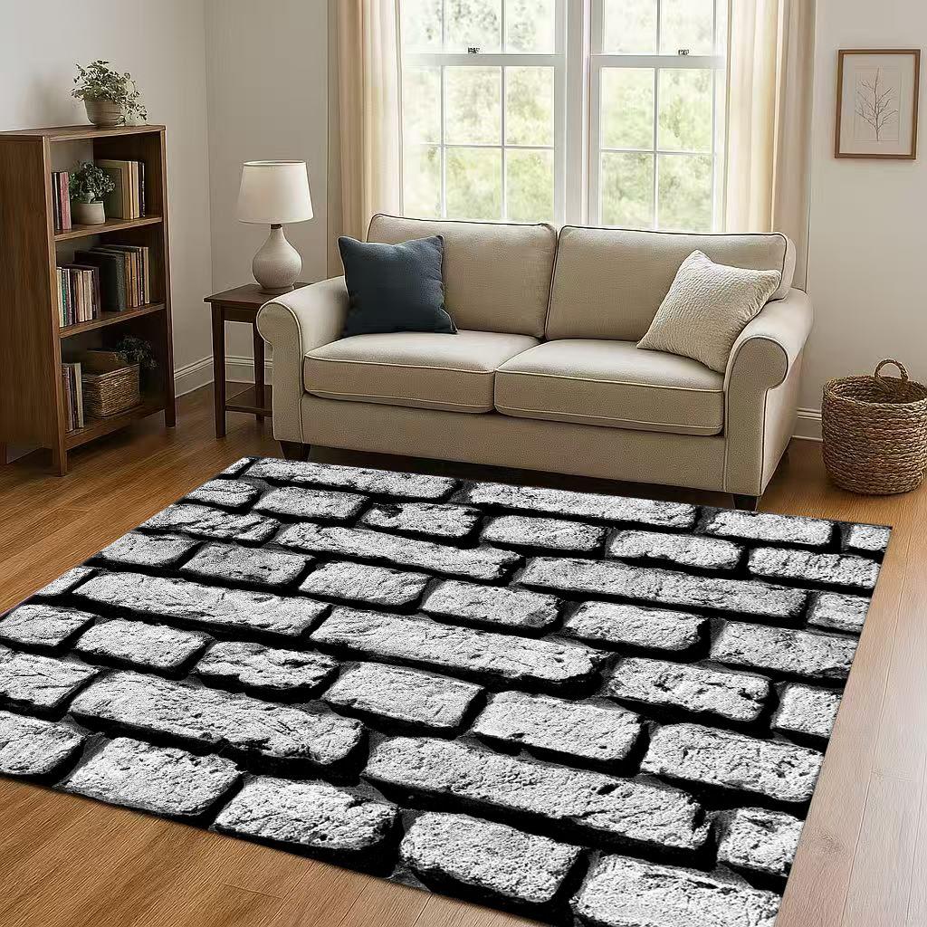HD Retro Brick Stone Building Wall Art Living Room Non-Slip Area Rug Soft Carpet for Bedroom Playroom Sofa,Home Decor Doormat