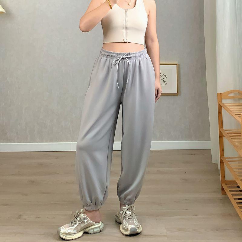 

Spring and Summer Large Size 100kg Loose-Fitting Quick-Dry Running Sports Fitness Dance Aerobics Training Camp Long Pants for Women Light gray 2XL
