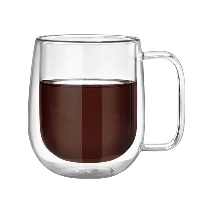 Double Wall Glass Coffee Mug Tea Cup Insulated Double Glass Mug with Handle Cup for Coffee Latte Milk Tea Office Mug Drinkware