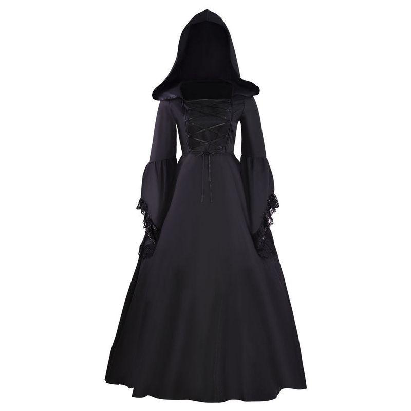 European and American Plus-Size Gothic Long Dress Renaissance Cosplay Costume Halloween Ball Cosplay Outfit in Stock Black Gothic Maxi Dress 4XL
