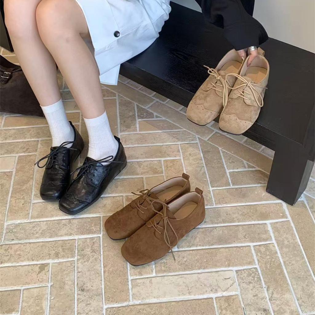 Inner Height Increase Black British Style Small Leather Shoes Women's Shoes 2025 New Spring and Autumn Retro Lace-up Loafers Single Shoes