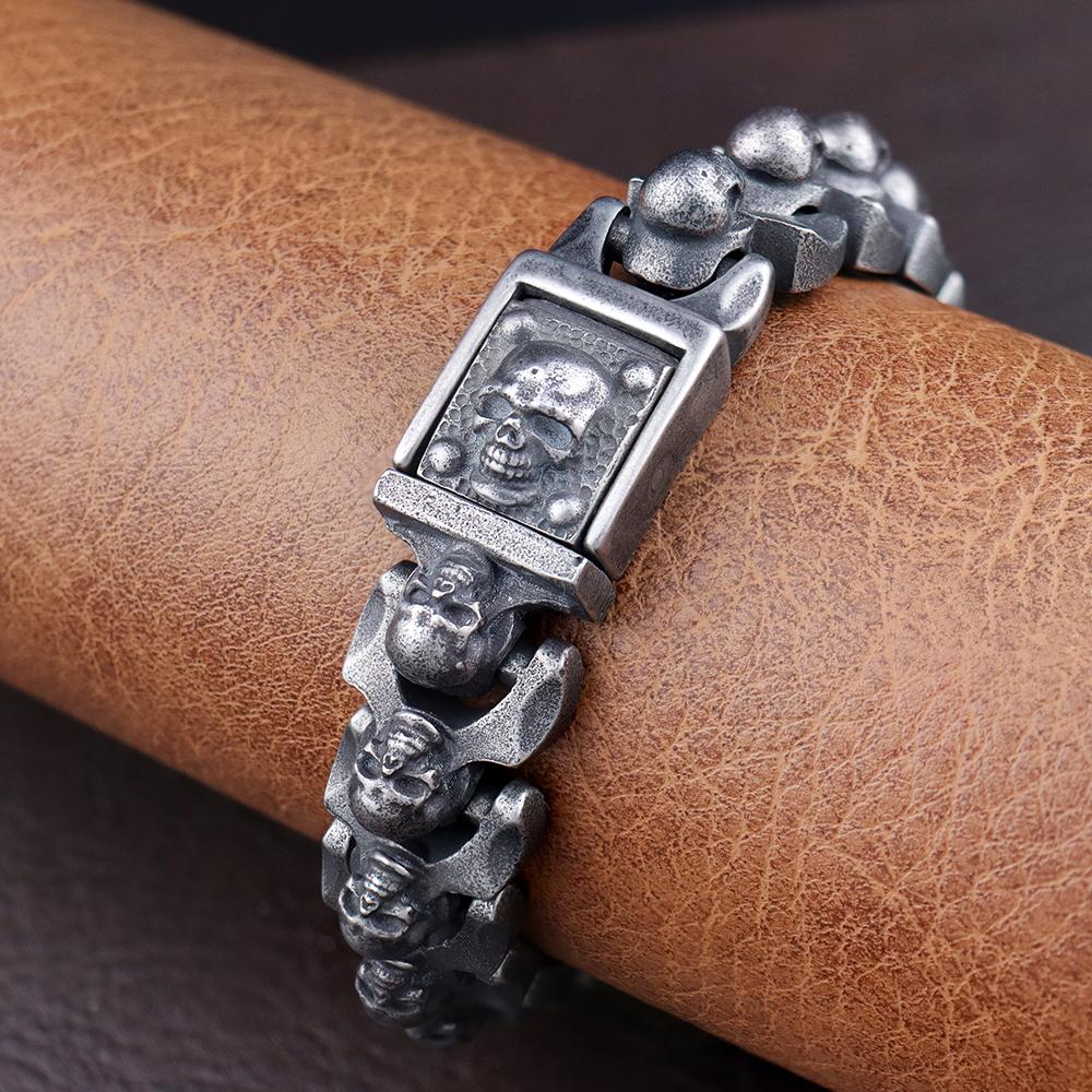 Vintage Men's Domineering Skull Bracelet Trendy Stainless Steel Charm Bracelet Punk Hip Hop Motorcycle Bangle Jewelry