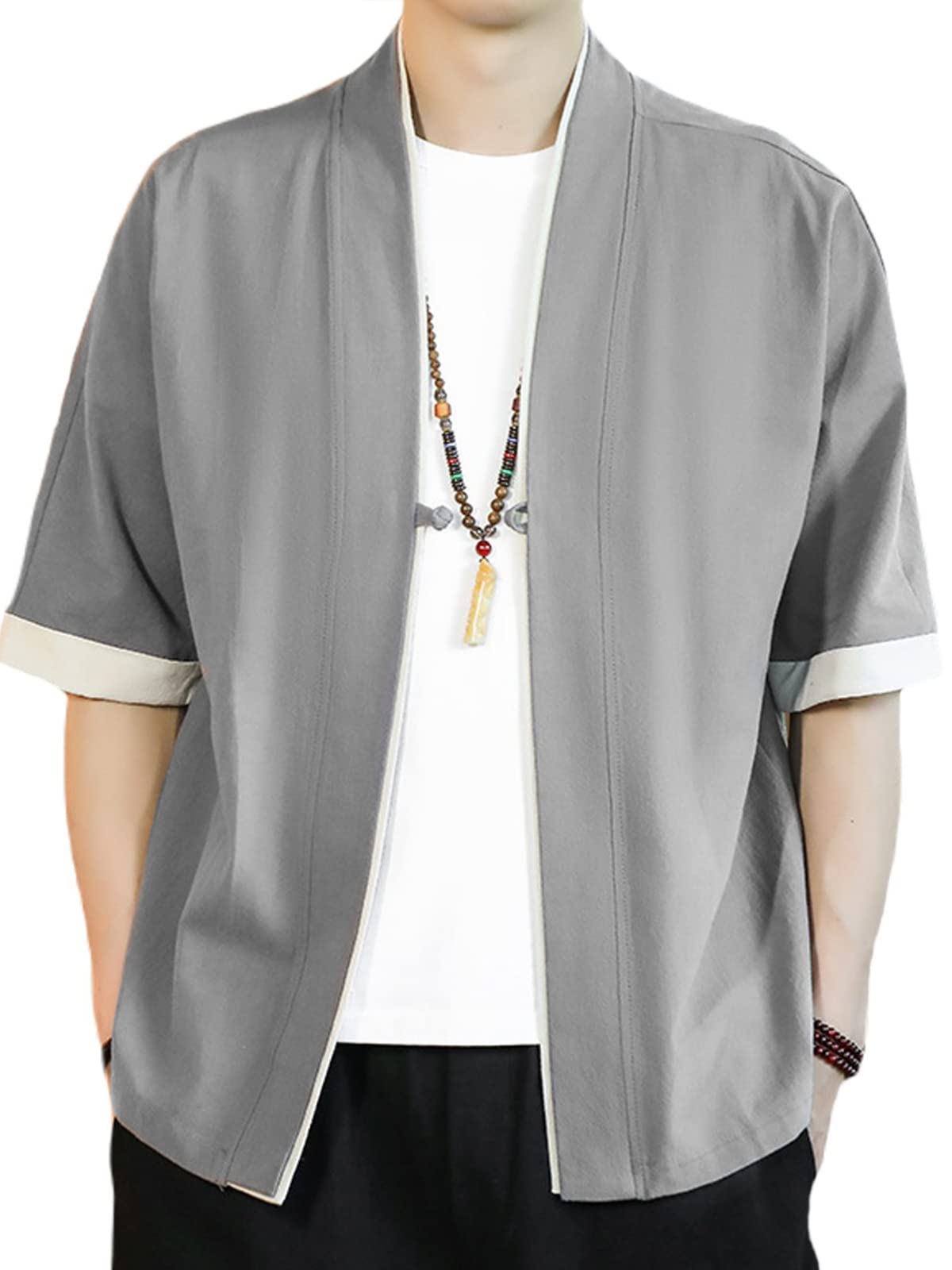 

Чоловічий кардиган-сорочка Jinbei Haori від YF (Бавовняна куртка), Вільний крій, Великі розміри, Японський стиль, Робочий одяг, Самуе, Короткий рукав, 3/4 рукав, Однотонний
