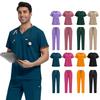 Men's Loose And Comfortable V-neck Short Sleeved Workwear With Tie Up Top And Waist Cinching Beauty Suit Set