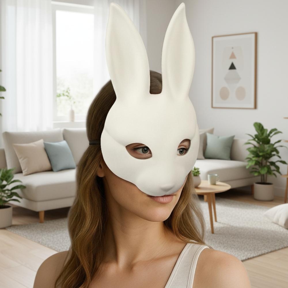 Realistische Weiße Hasenmaske Neuheit Pu-Leder Maske Hasengesicht Cosplay Maske Party Maske Für Osterfeiern Cosplay Kostüme
