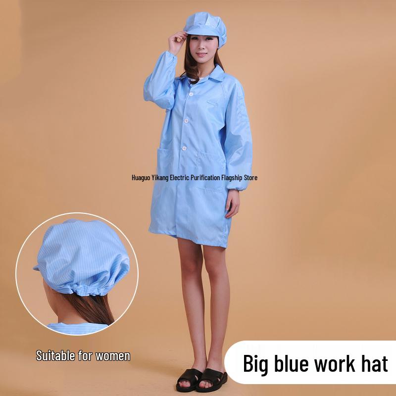 Antistatic Dustproof Long Sleeve Cleanroom Coat - Protective Workwear in White/Blue
