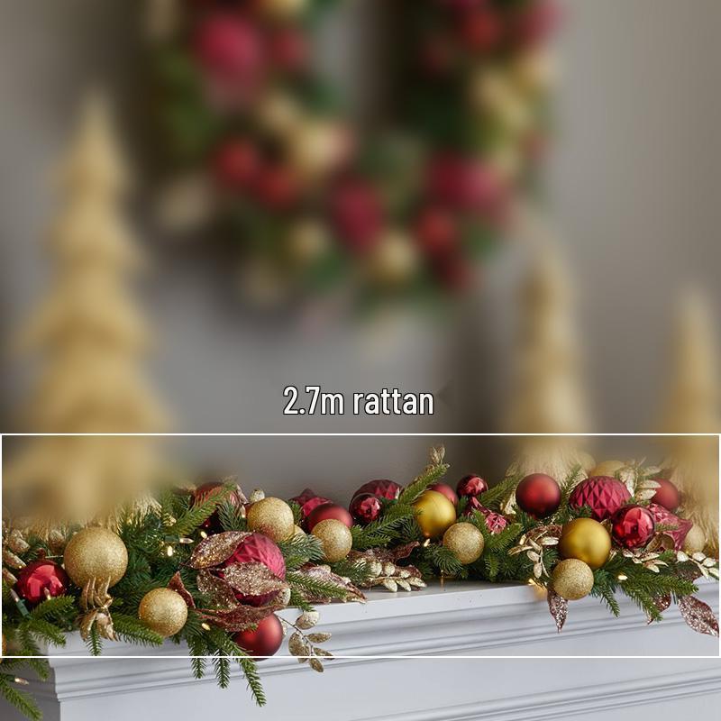 Rattan Christmas Wreath & Tree Set: 50/60/80CM Door Hanging & 2.7M Garland, Perfect for Holiday Window Décor