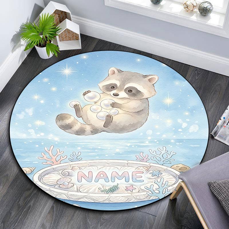 Custom Name,Beach Animals pattern round rug,Carpet Rug for Living Room Bedroom Playroom ,Non-slip Floor Mat,Holiday Gifts and Birthday Gifts.