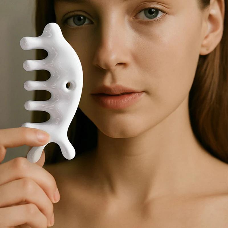 Ceramics Head Massage Comb Relaxing Five Seven Tooth Comb Dolphin Shape Comb Scraping Massager Meridian Comb Body Massage Tool