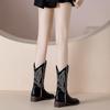 Leather Western Cowboy Boots New Inner Heightening Medium Tube Martin Boots Chelsea Boots Embroidered Long Tube Knight Boots