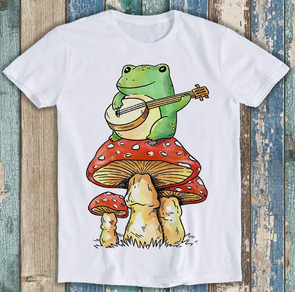 Toad Frog Playing Banjo On Magic Mushroom Funny Gift Tee T Shirt M1466