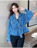 2024 Korean-Style Beaded V-Neck Denim Jacket for Women