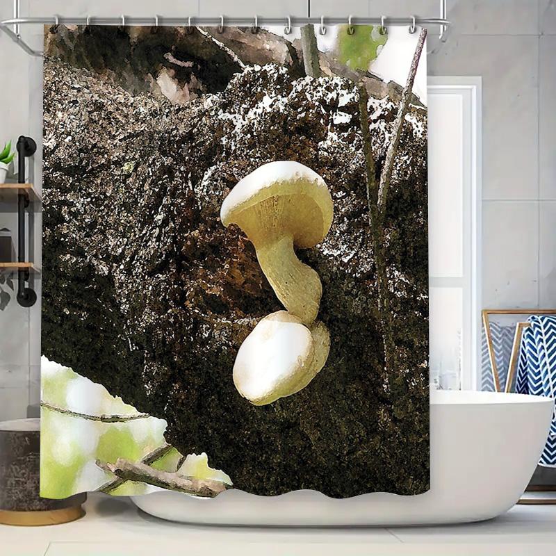 

Mushroom Forest Shower Curtain Nature Botanical Floral Bathroom Decor Vintage Rustic Woodland Fern Leaves Washable Set 90x180cm