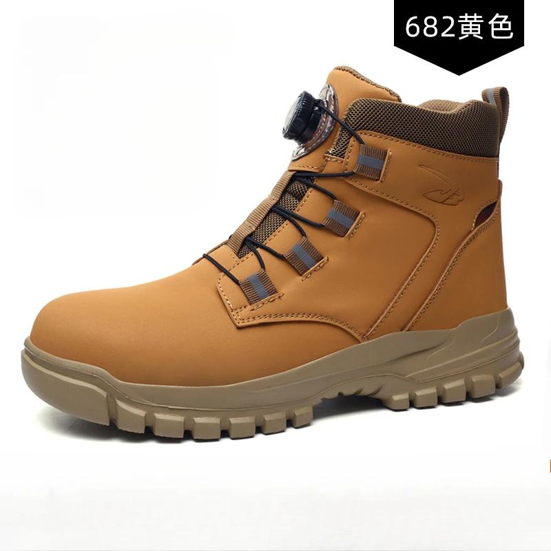 Высококачественные мужские рабочие защитные туфли с вращающимися кнопками устойчивые к ударам противоударные нескользящие повседневные кроссовки для мужчин ботильоны Botas Hombre 37 коричневый 3927₽