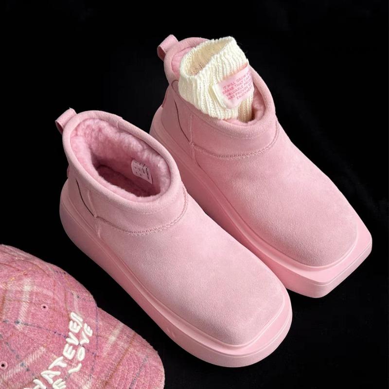 Mode Pelz Wohnungen Frauen Knöchel Schnee Stiefel Plattform Wildleder Plüsch Baumwolle Schuhe Marke Karree Frau 2025 Trend Neue Warme casual Botas Mujer