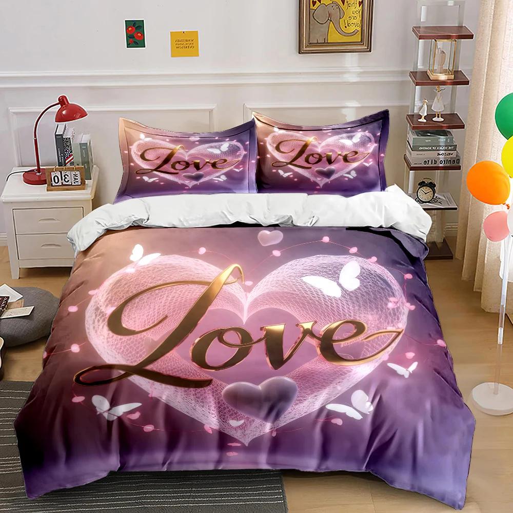 Bunte Bettwäsche mit Herzmotiv, romantischer und kuscheliger Bettbezug, passend für Kingsize, Queensize und Einzelbett, ideales Geschenk zum Valentinstag oder Geburtstag, Schlafzimmerdekoration