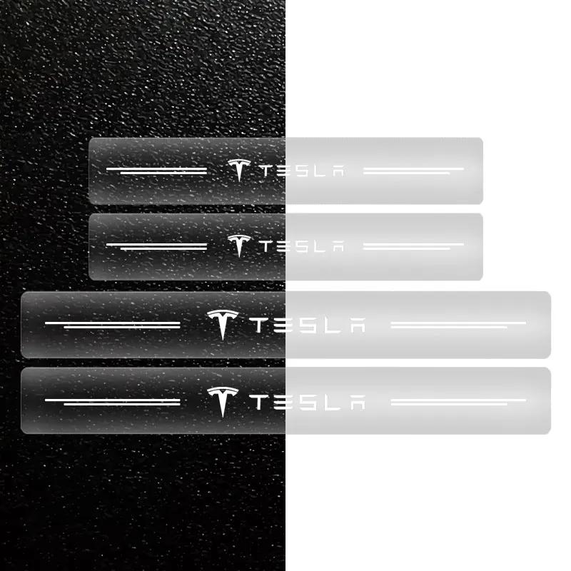 

4PCS Car Threshold Protector Transparent Decorative Badge Sticker for Tesla Model 3 2021 S X Y Style Roadster Invader