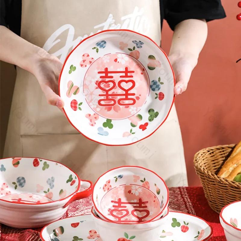 Bröllop i kinesisk stil Keramisk tallrik Hem Utsökta bröllopsmiddagstallrikar Förlovningsfest Läcker desserttallrik Gåvor