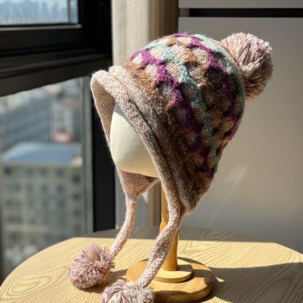 Knitted Hat for Women All Match Warm and Cold Proof Ear Protection Pullover Hat in Autumn and Winter Big Head Circumference Small Face