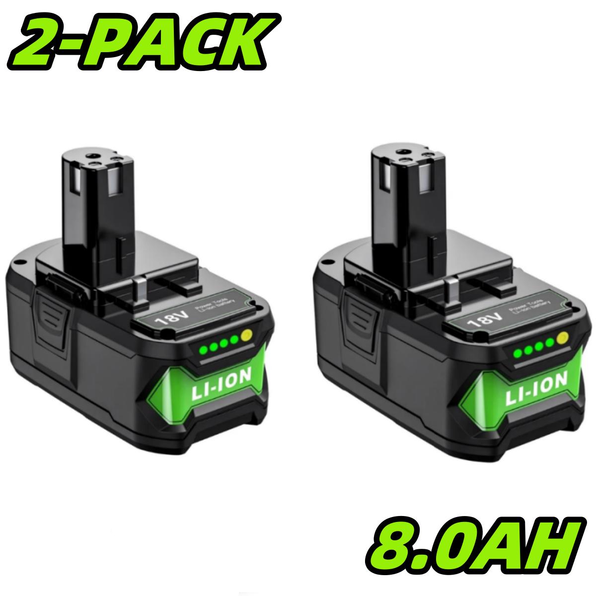 1/2/4PACK P108 Replacement Battery 8.0Ah 18V | High Capacity 8000mAh | For Ryobi 18 Volt ONE Plus | Replace Ryobi 18V P102 P103 2PACK
