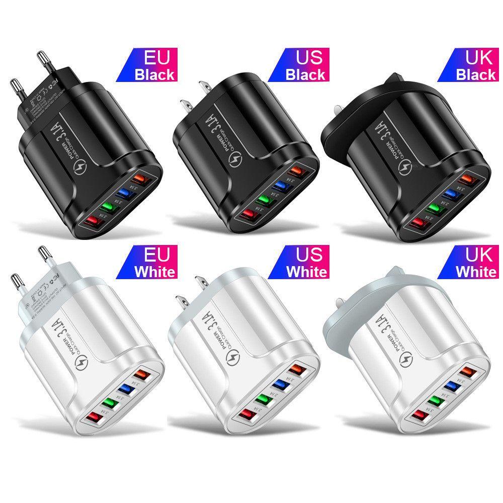 Travel 4 Ports UK EU US Plug Fast Quick Charger USB Transformer Adapter Power Supply