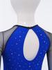 Costum Gimnastică Dans Performanță Fete Copii Gât Rotund Mâneci Lungi Plasă Transparentă Spate cu Gaică Strasuri Strălucitoare Bloc de Culoare Body