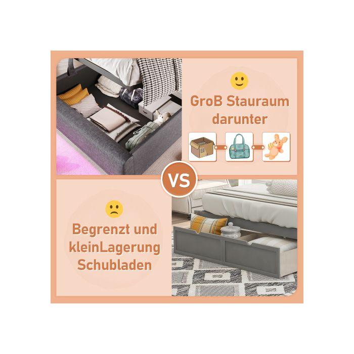 Lit Rembourré - MUVOE - 90x200 Cm - Gris - Support Hydraulique - Télécommande APP