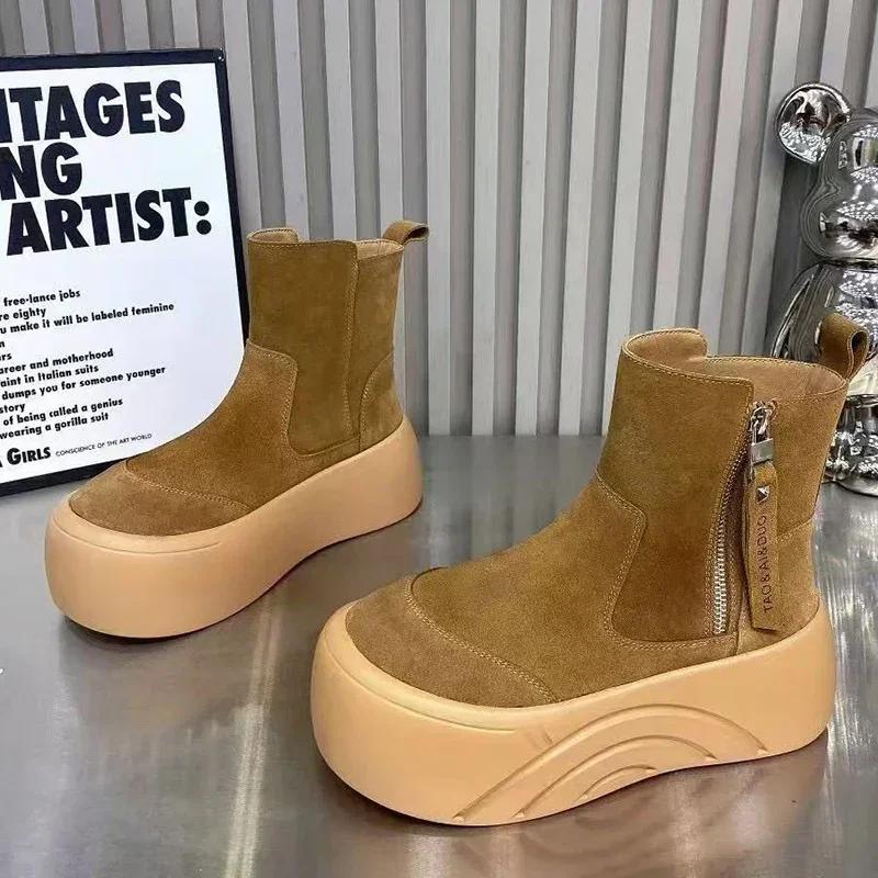 Fashion Platform Women Leopard Ankle Boots Suede Flats Fashion Shoes Woman 2025 Trend Winter Casual Sneakers Cozy Mujer Snow Botas Goth