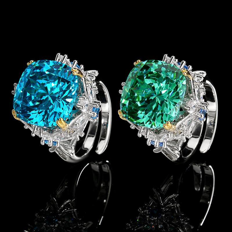Jewelry Ring Millennium Rose Che Para Green Blue Square Light Luxury High Sense Opening Female