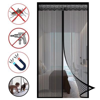 Magnetisk skärmdörrgardin, självtätande skärmdörr, kraftig dörrskärm Magnetstängning Insektssäker, infällbart skärmdörrnät-svart