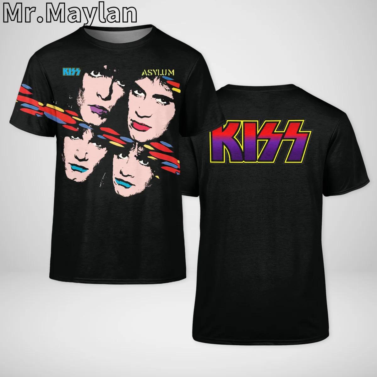 

Літні чоловічі футболки з круглим вирізом та 3D принтом рок-гурту Kiss. Модні повсякденні футболки з коротким рукавом. L