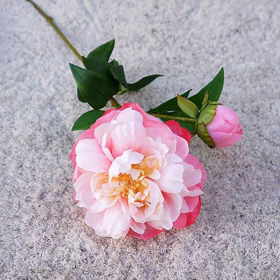 1Pc  Artificial Flower Realistic Easy Care 2-head No Fade Peony Fake Flower for Wedding