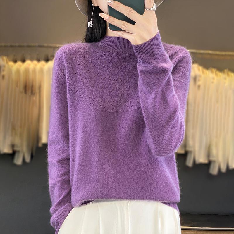 Cross-Border Autumn/Winter Women's Slim Fit Trendy Semi-High Neck Soft Knit Sweater.