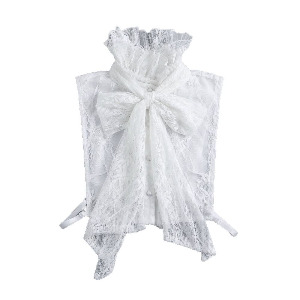 Solid Color Bow Lace Collar Detachable Ruffled edge Collar Fashion Lace Fake Collar Cosplay