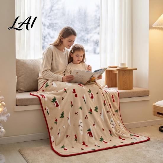 Lightweight Travel Blanket Flannel Christmas Throw Snowy House Tree Blanket Xmas Cozy Plush Portable Couch