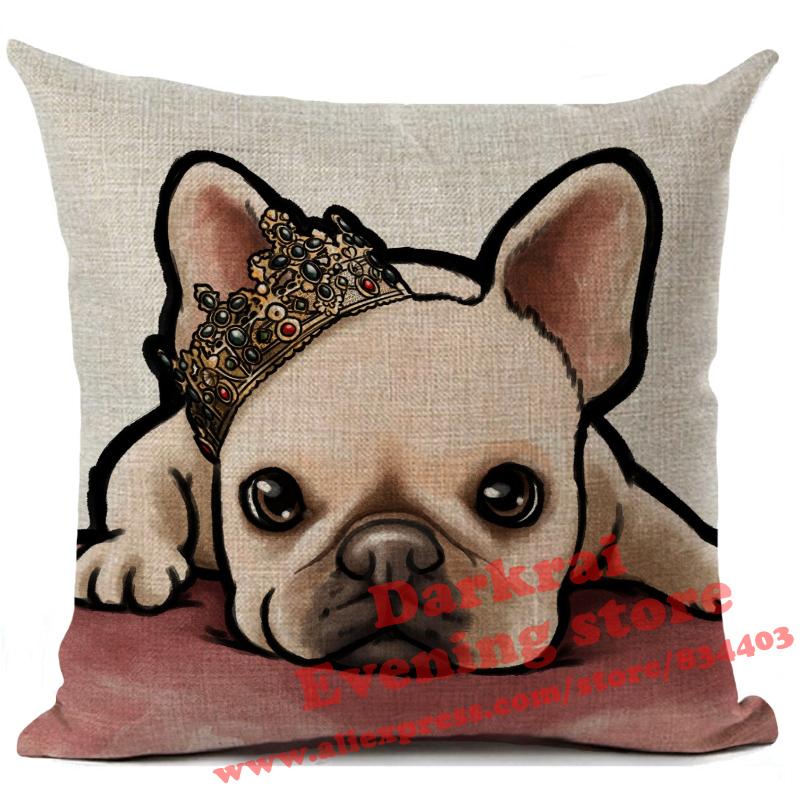 Federa per Cuscino in Lino Stampata Bulldog Francese Divertente Decorazione per la Casa Federa per Cuscino Decorazione Soggiorno Cuscini Decorativi 45X45Cm