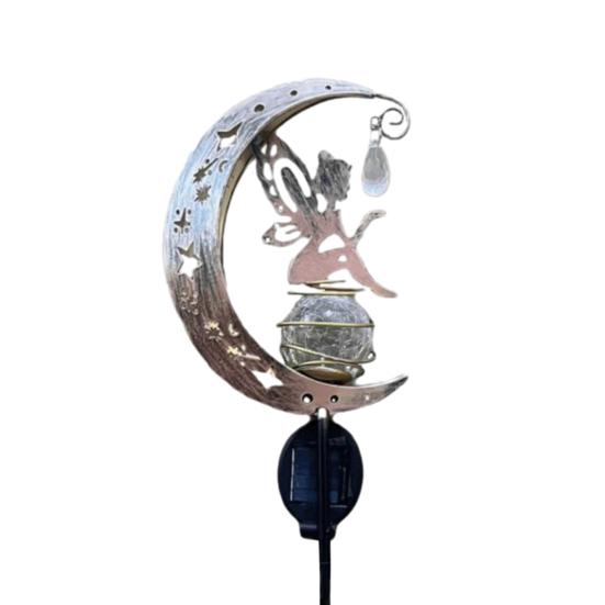 Solar Garden Light, Butterfly Fairy Moon Figurine Stake Light, Outdoor Waterproof Solar Powered Pathway Light for Patio, Lawn, Yard Decor