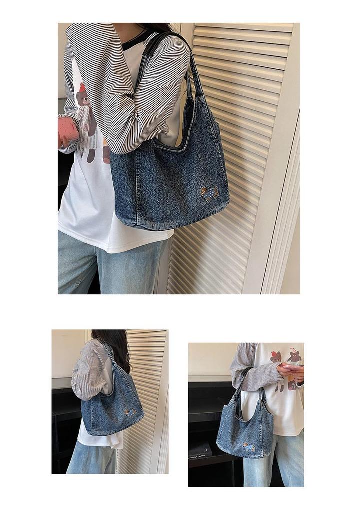 Modische Damen-Jeans-Einkaufstasche mit einer Schulter - Minimalistisch, Vielseitig für Studenten und Pendler