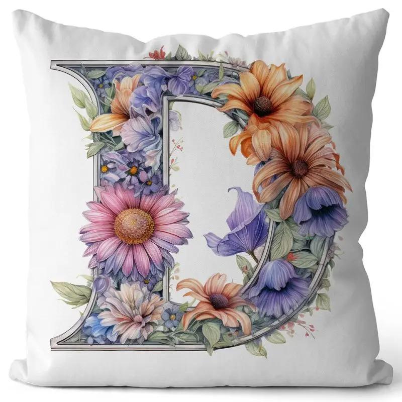 English Letter Flower Print Sofa Cushion Cover Suitable For Home Living Room Decoration Hotel Hospital Dormitory Pillow