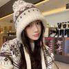 Elastic Thermally Fleece Hat Nordic Pattern Lightweight Cold Weather Headwear Elastic Winter Beanies For Travel