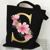 26 Golden Alphabet Floral Tote Bags for Women Large Capacity Canvas Casual New Flower Alphabet Printed Female Reusable Handbag