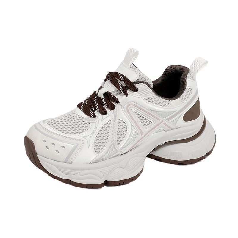 2025 autumn new muffin thick sole heightening dad shoes women's breathable mesh sports fashion versatile casual shoes