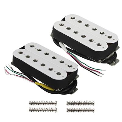 FLEOR Alnico 5 Electric Guitar Neck & Bridge Pickup Set, Double Coil Humbucker Pickups - White